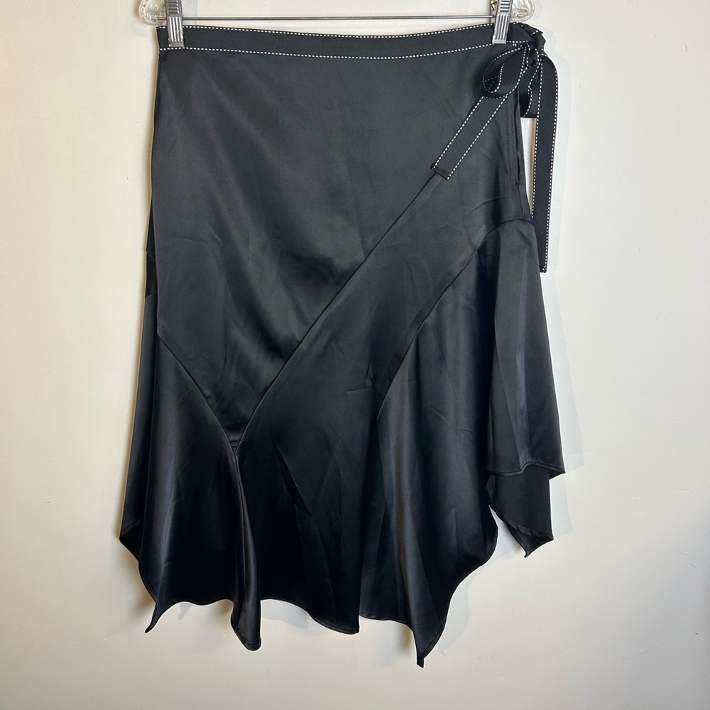 VTG Crush Satin Black Women's Midi Skirt Plus Size 2XL tie Zip Closure Goth chic